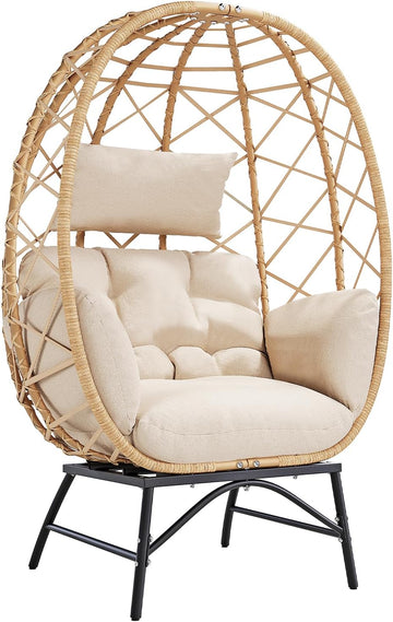 Wicker Egg Chair Outdoor, Oversized Patio Lounge Chairs with Cushion for Indoor Living Room, Bedroom, Outside