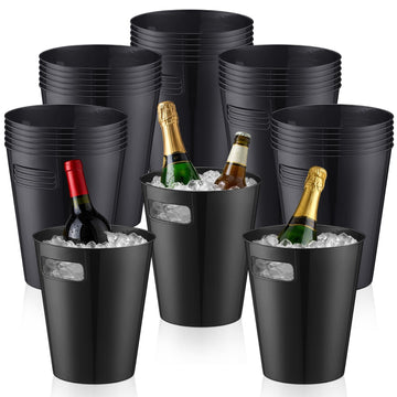 32 Pack Black Ice Buckets for Parties, 3l Plastic Beverage Bucket with Handle, Large Drink Tub Cooler for Champagne