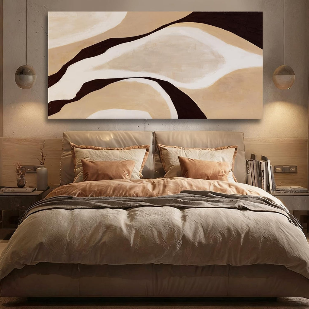 Beige Brown Black Abstract Canvas Wall Art, Large Wall Decor Bedroom Dining Room Office, Modern Neutral Art Print