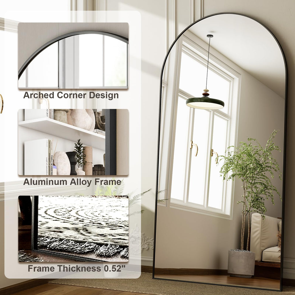76"x34" Arched Full Length Mirror, Black
