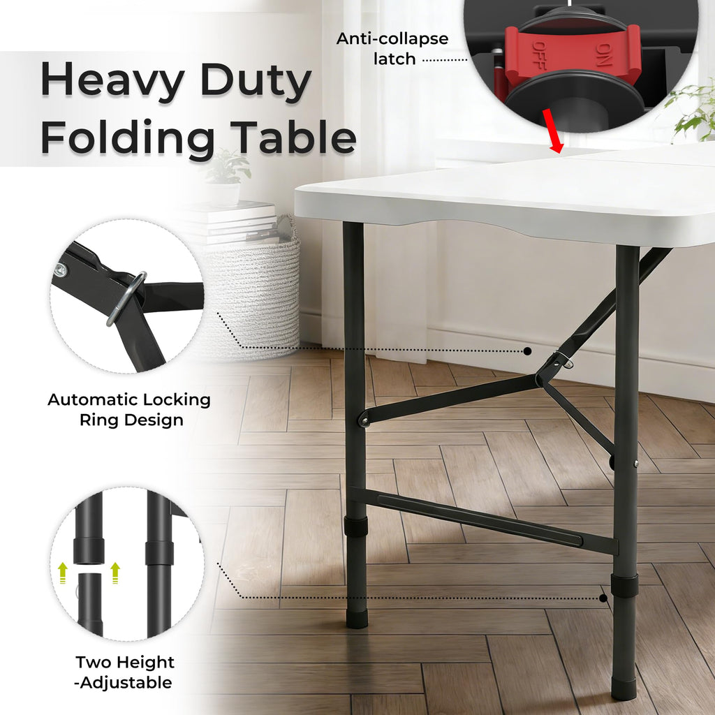 4FT Folding Table, Heavy Duty -White