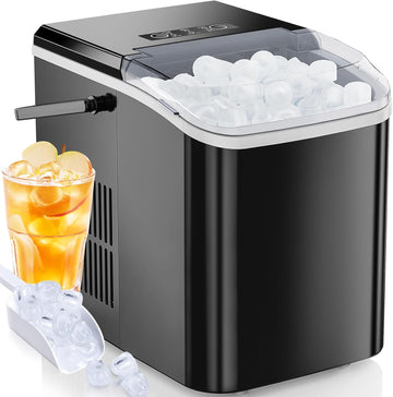 Ice Maker Machine with Handle,26lbs in 24Hrs,9 Ice Cubes in 6 Mins,Auto-Cleaning Portable Ice Maker with Basket