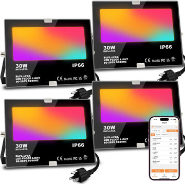 LED Flood Light Outdoor 30W, 300W Equivalent Smart RGB Landscape Lighting | APP Control -DIY Scenes -Timing - Warm
