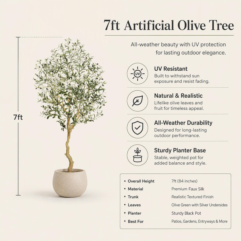 Faux Olive Tree 7FT UV Resistant Artificial Olive Tree Outdoor