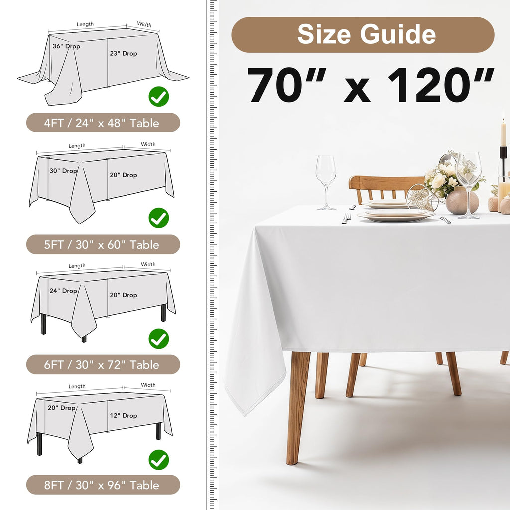 6 Pack White Table Cloths 70x120 Inch for 6-8 Ft Rectangle Tables
