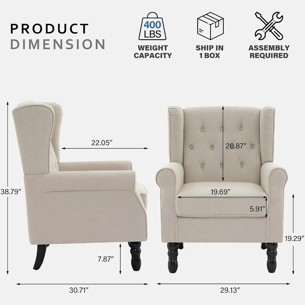 Accent Chair, High Back Upholstered Chair with Button Tufted, Mid-Century Modern Comfy Wingback Chair Reading