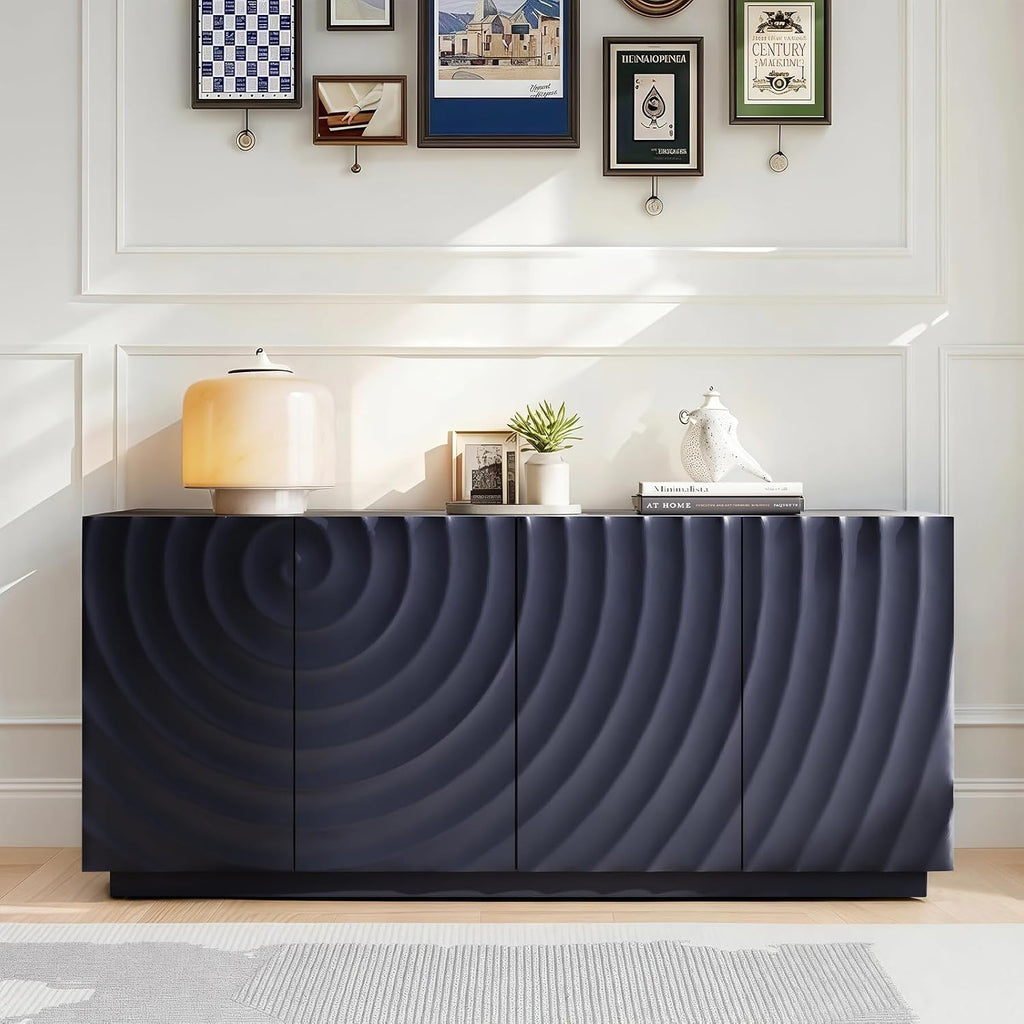 4 Door Modern Sideboard Buffet Cabinet with Spiral Grain, Accent Storage Sideboard Freestanding Anti-Dumping Storage