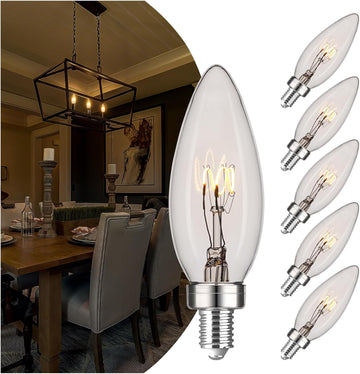 E12 CA10 25 Watt Equivalent Clear LED Candelabra Bulbs,2700K Dimmable