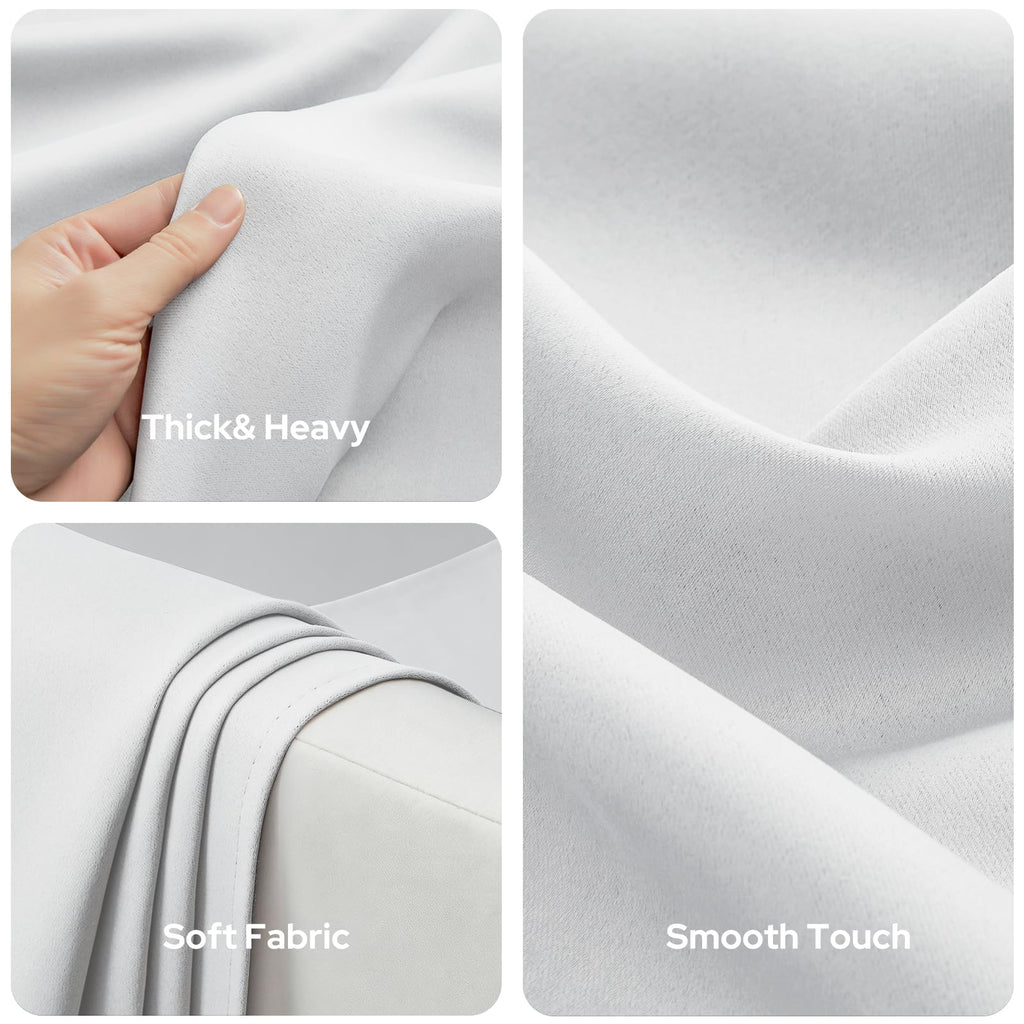 Greyish White Blackout Curtains 52 X 84 Inch Long 2 Panels Set Room Darkening Curtains/Drapes, Soundproof Thermal