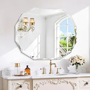 Frameless Bathroom Mirror, 30X36 Inch Vanity Mirror Beveled Edge Wall Mounted, Modern Frameless Mirror Mirror