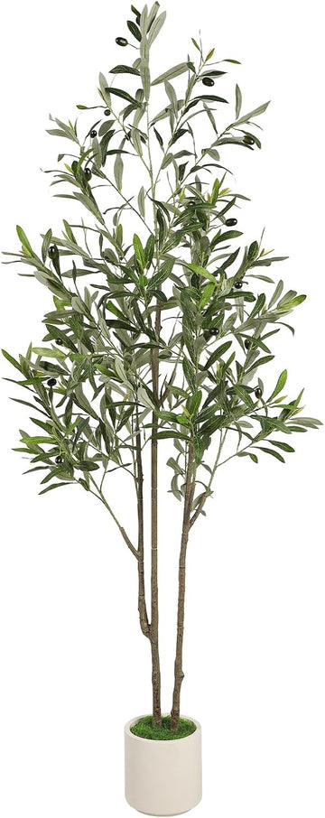 5ft Olive Trees Artificial Indoor & Outdoor, Faux Olive Tree with Lively Artificial Trunk and Lifelike Fruits, Fake