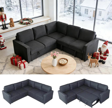 Sectional Sleeper Sofa with Pull Out Bed, L Shaped Pull Out Couch with Storage Chaise