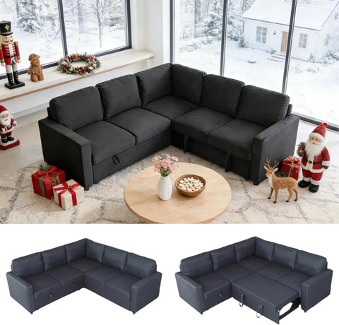 Sectional Sleeper Sofa with Pull Out Bed, L Shaped Pull Out Couch with Storage Chaise