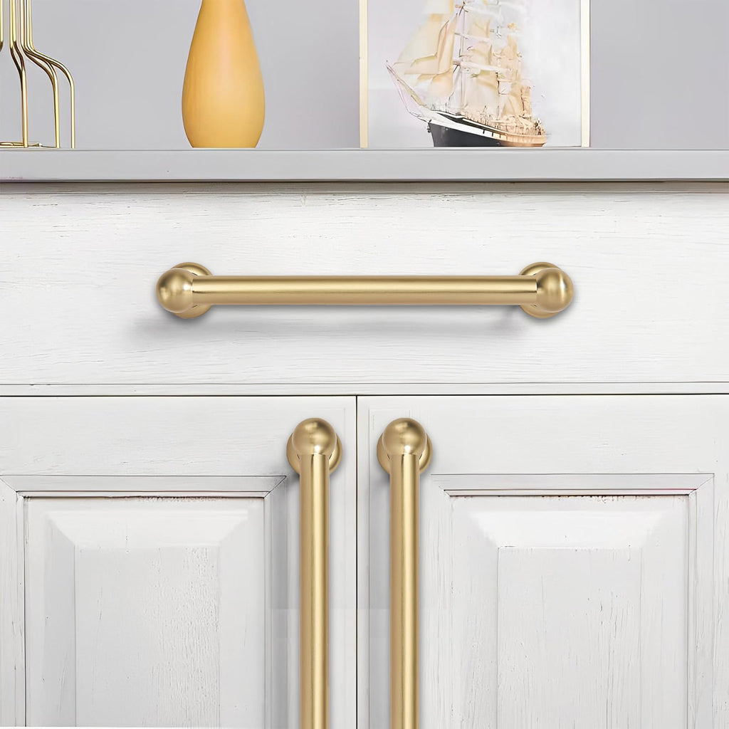 10 Pack 8 inch(203mm) Hole Center Brushed Brass Cabinet Pulls Solid Heavy-Duty Warm Brass Kitchen Cabinet Hardware