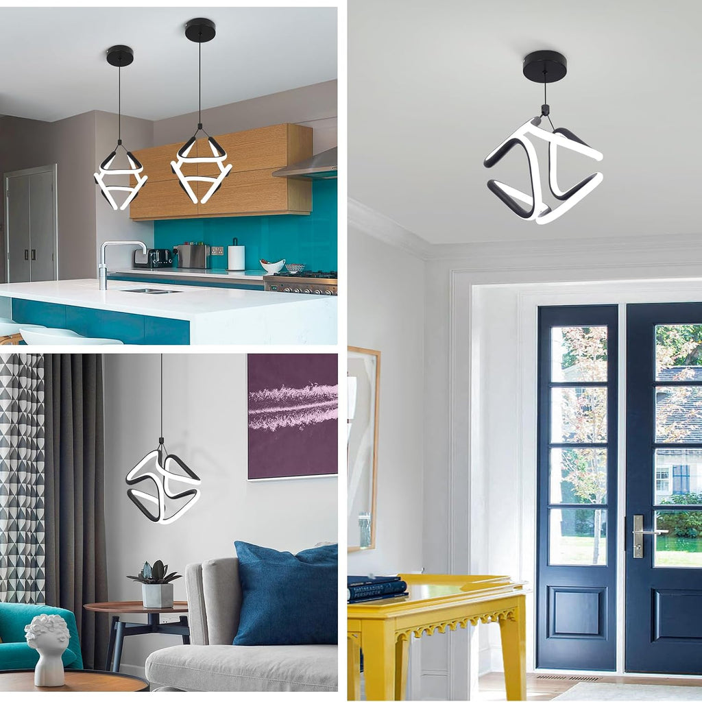 Black Led Pendant Light Fixtures,6000K Cool White Modern Pendant Lights for Kitchen Island,Adjustable Height Kitchen