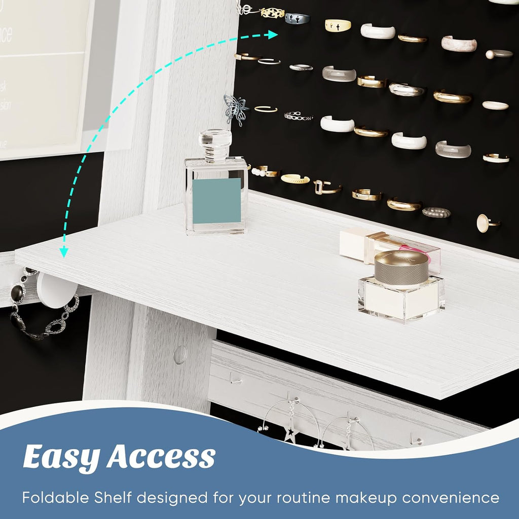 360° Rotating Jewelry Armoire with Full-Length Mirror & LED, Lockable Standing Organizer, Secure Storage