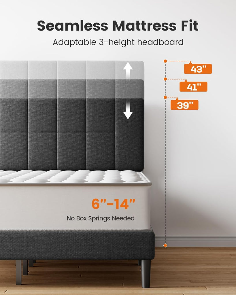 Queen Bed Frame with 12 Thickened Legs&Fabric Upholstered Headboard,1300 lbs Strong Weight Capacity
