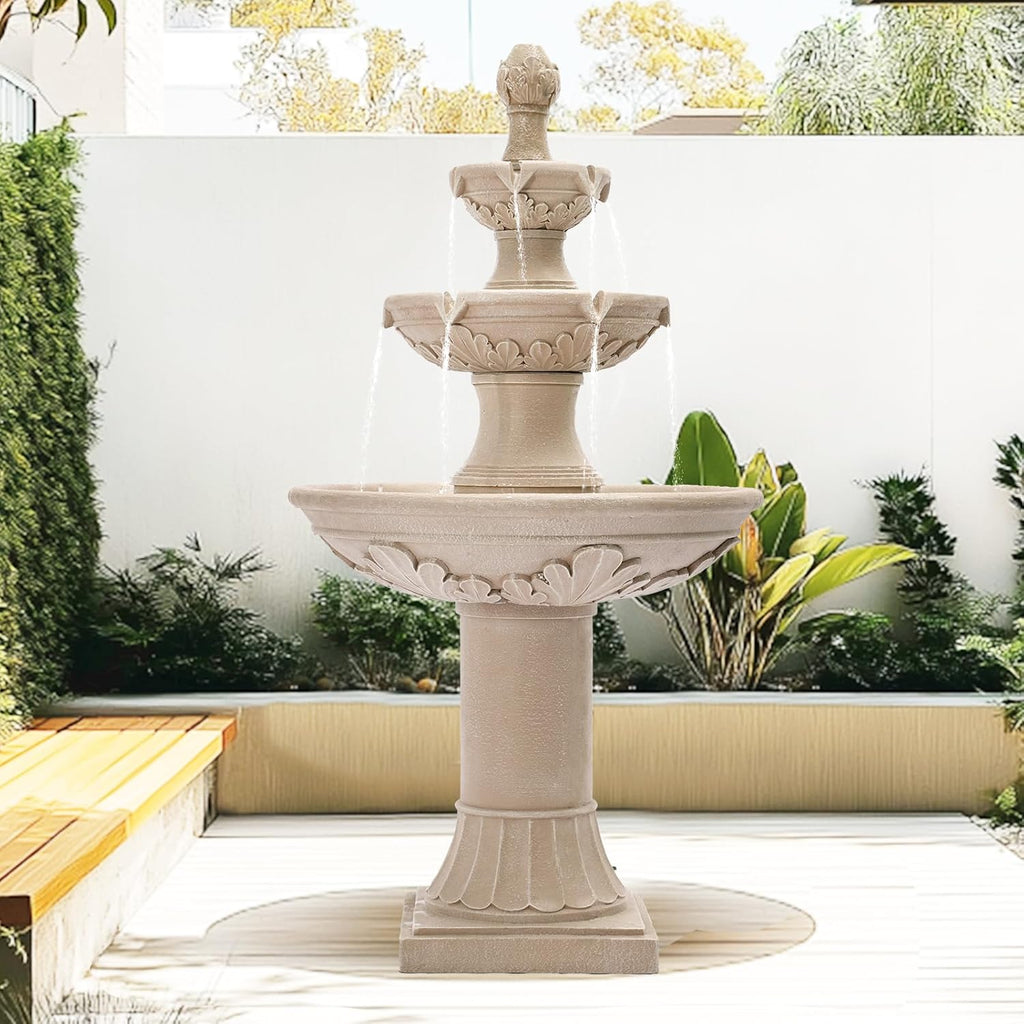 Italian Outdoor Water Fountain, 48.4" H Bubbler Garden Waterfalls Fountains, 3 Tiered Roman Pillar Floor Water
