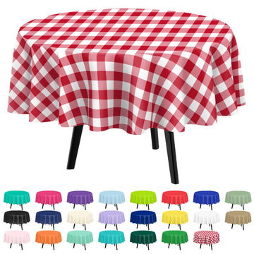 12 Pack Red Gingham Round Plastic Tablecloth, Picnic Table Cover