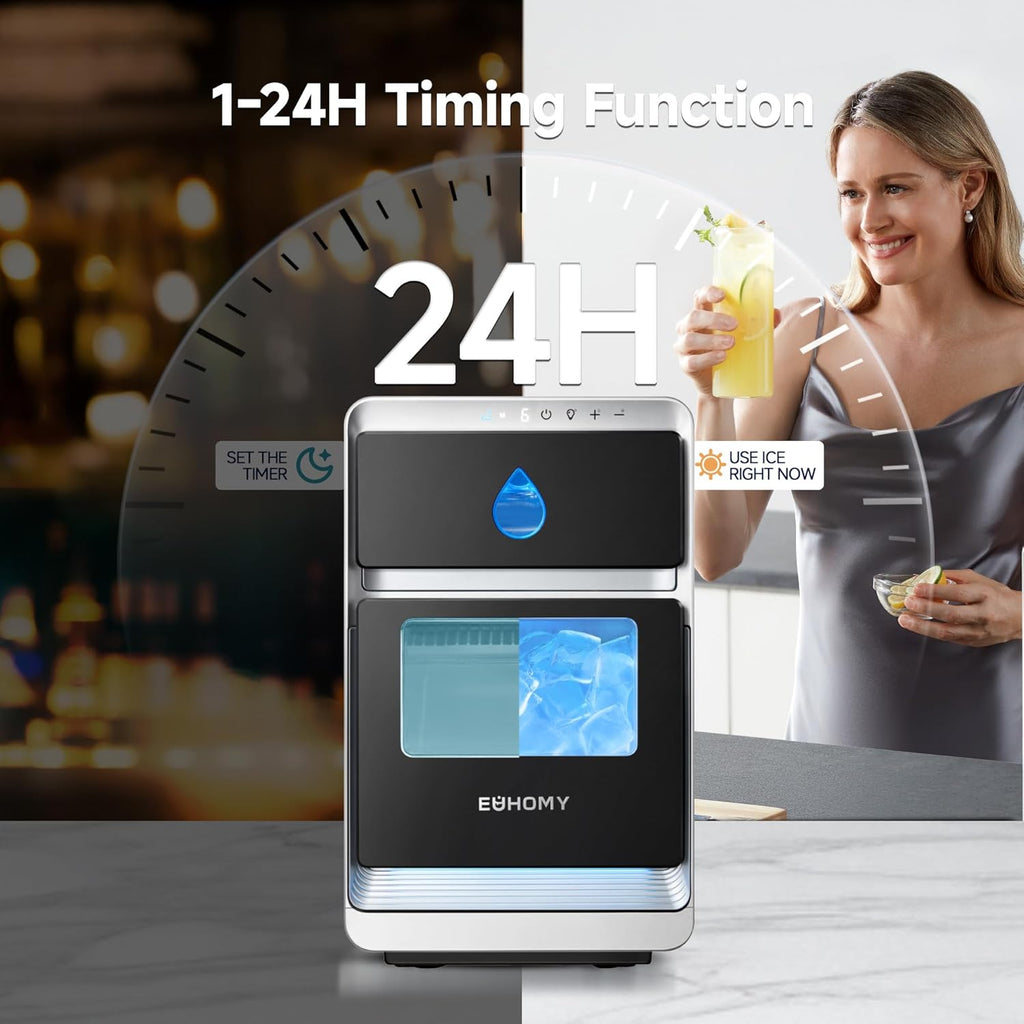 LunaArc Crescent Ice Maker Countertop, 16Pcs Ready in 12Mins, 1600Pcs/Day, Auto Deep Cleaning, Timer, Adjustable Ice