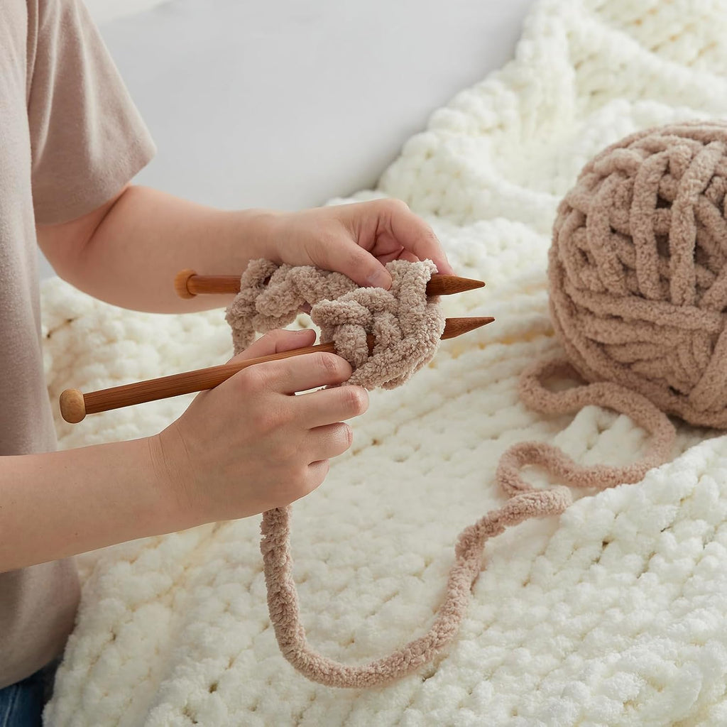 Chunky Knit Throw Blanket, Soft Chenille Handmade Crochet Throw Rope Knit Blanket, 40"x50", Ivory