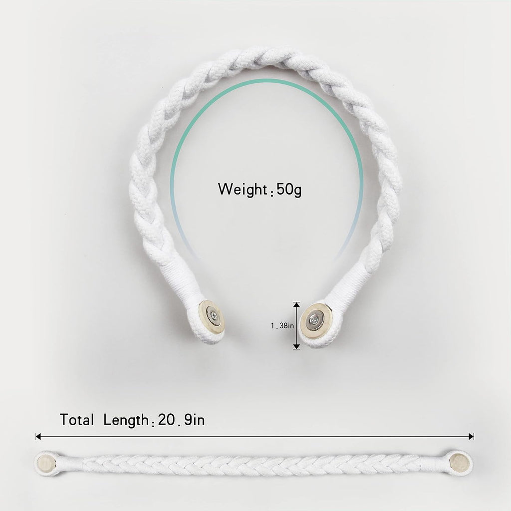 4 Pack White Magnetic Soft Curtain Tiebacks Cotton Hand-Woven Tieback Holdback Home Decorative Tie Backs with Wooden