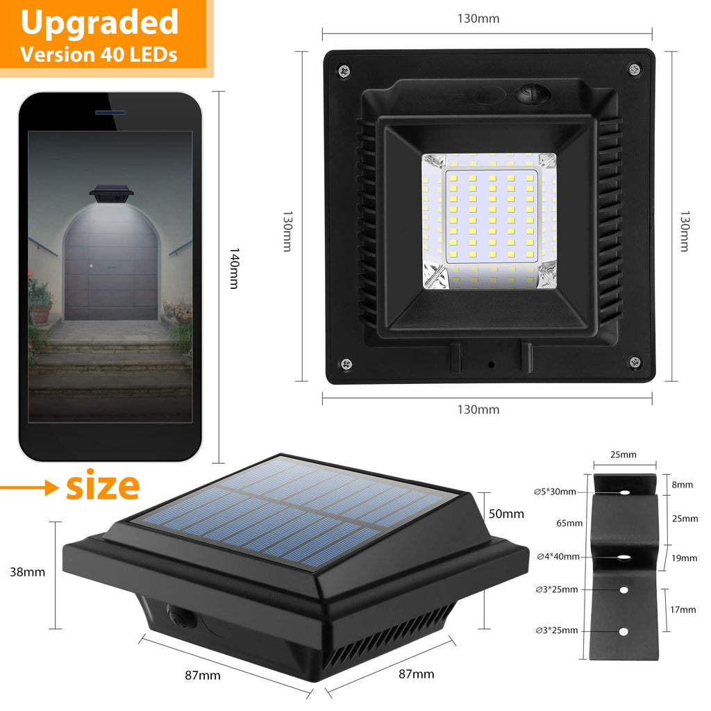 Solar Gutter Lights Outdoor, 40 LEDs Bright Solar Powered led Fence Light Deck Lights Waterproof for Wall, Deck