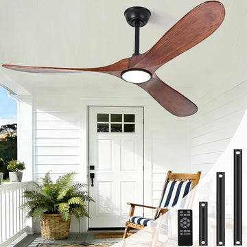 52 Inch Ceiling Fans with Lights and Remote, Modern Wood Outdoor Ceiling Fan with Light