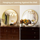 Round Mirror 30 Gold Wall Mounted Circle Mirrors Vanity Mirror with Brushed Aluminum Alloy Frame Modern Decoration