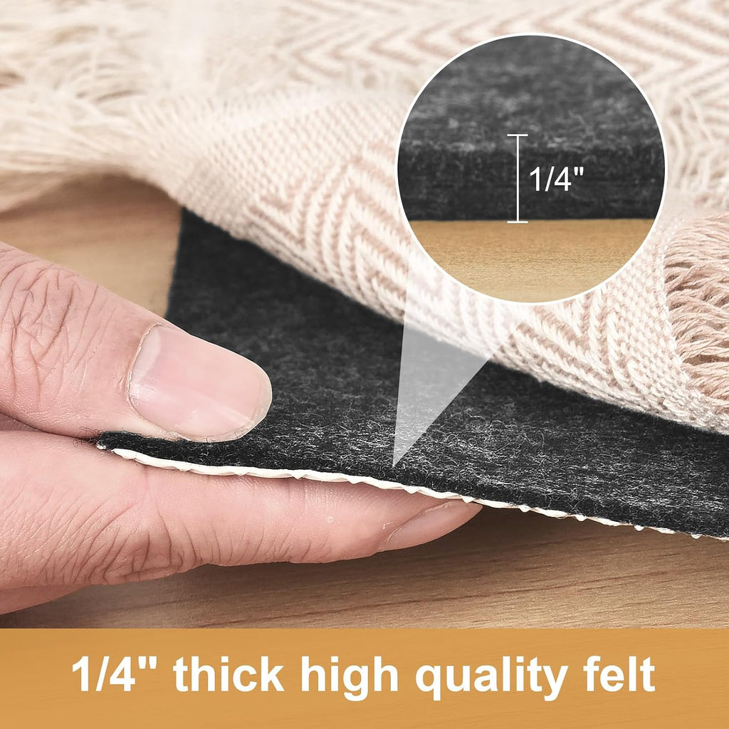 1/4" Thick Felt and Natural Rubber Backing Rug Pad - Non Slip Carpet Gripper for 9 x 12 Ft Area Rugs - Protective - Set of 108