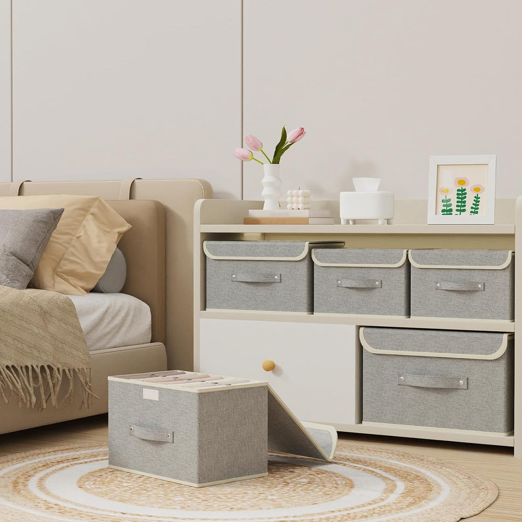 Foldable Fabric Storage Cubes with Lids,Grey 10.2x7.9x6.7in,3 Pack | Storage Bins with Handles,PP Panel Closet