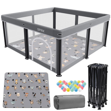 Foldable Baby Playpen with Mat,50"×50" Collapsible Playard for Babies and Toddlers,Indoor&Outdoor Kids Safety Play