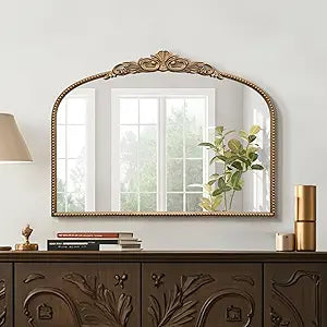 Vintage Wall Gold Mirror: 32"X24" French Baroque Antique Mirror - Traditional Ornate Decorative Arched for