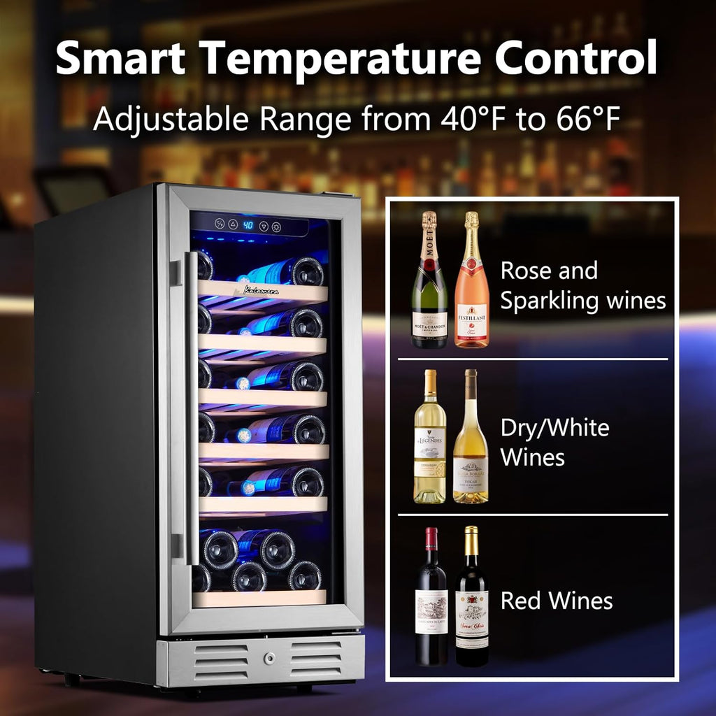 15 Inch Wine Cooler Refrigerator - 30 Bottle Under Counter Mini Fridge with Doub