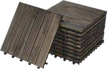 10PCS Interlocking Deck Tiles 12" x 12" - Waterproof Acacia Wood Decking for All Weather Use - Patio, Balcony, Porch