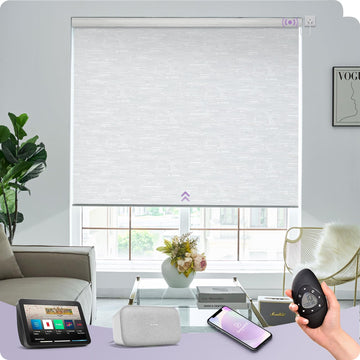 Motorized Shades 100% Blackout Work with Alexa Google WiFi Hardwired Smart Roller Shade Remote Control Automated