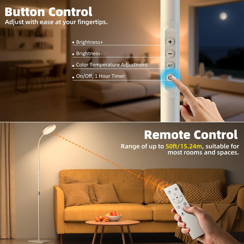 Floor Lamp, Adjustable Height Floor Lamps Bedroom, 252 LED Super Bright Standing Lamp Remote Control, Dimmable