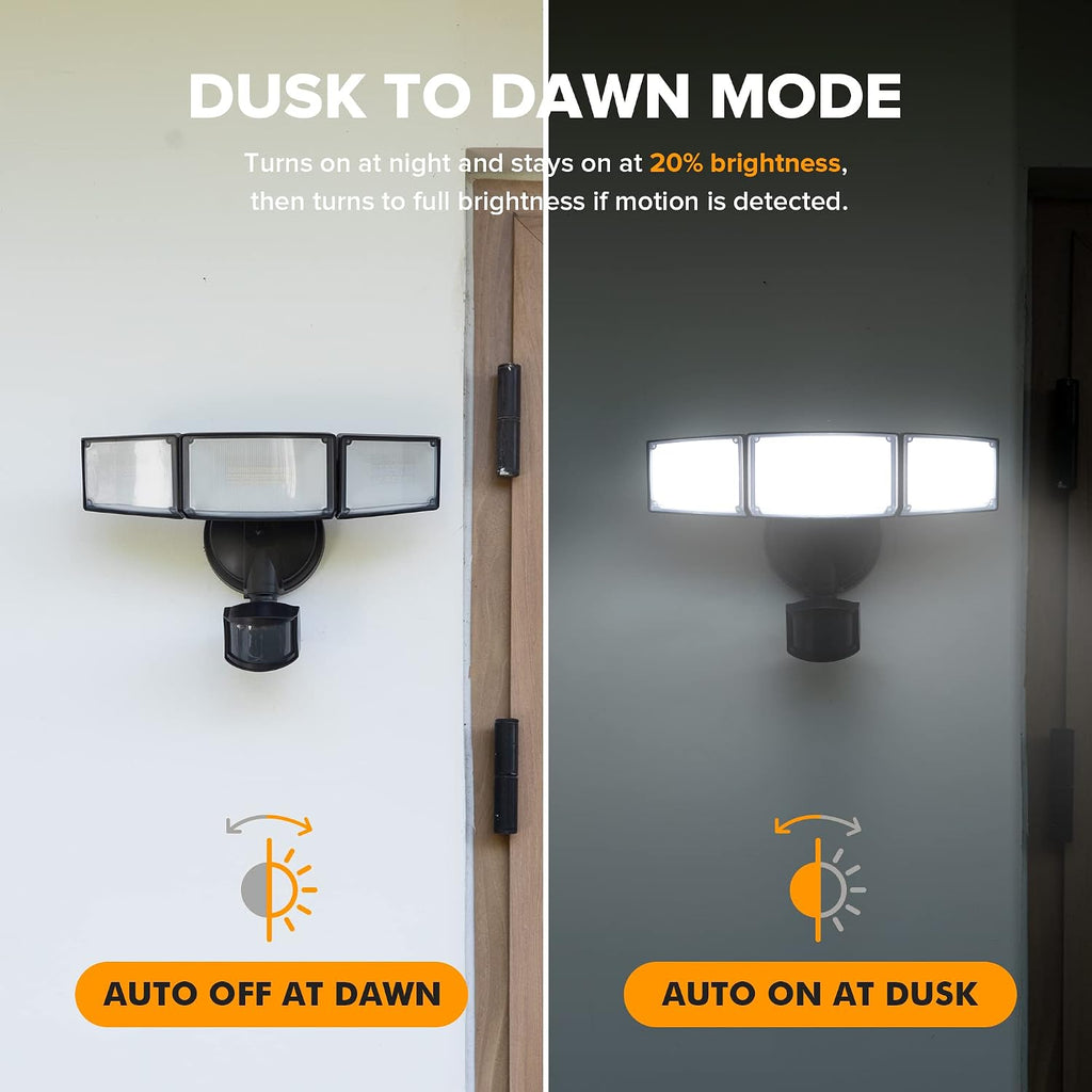 72W 7500LM LED Security Lights Motion Sensor Light Outdoor, 5000K Daylight, IP65 Waterproof, Dusk to Dawn, 3-Head