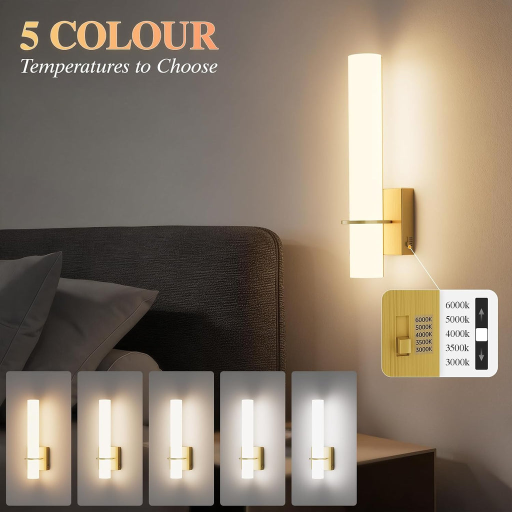 Hardwired Gold Wall Sconces Set of Two 5CCT Dimmable Modern Wall Sconce Bathroom Sconces UP and Down Wall Mount Light