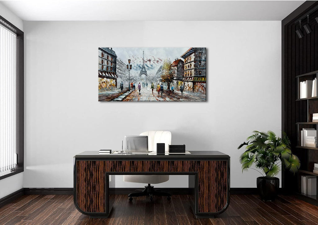 Modern Oil Paintings on Canvas Wall Art, Paris Eiffel Tower Landscape Abstract Paintings Bedroom Office Wall Decor