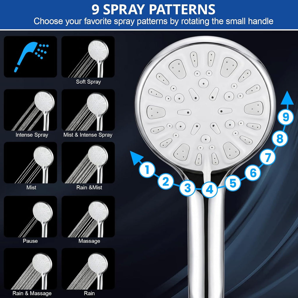 Shower Head, 8 Inch High Pressure Rainfall Shower Head/Handheld Shower Combo with 11 Inch Extension Arm