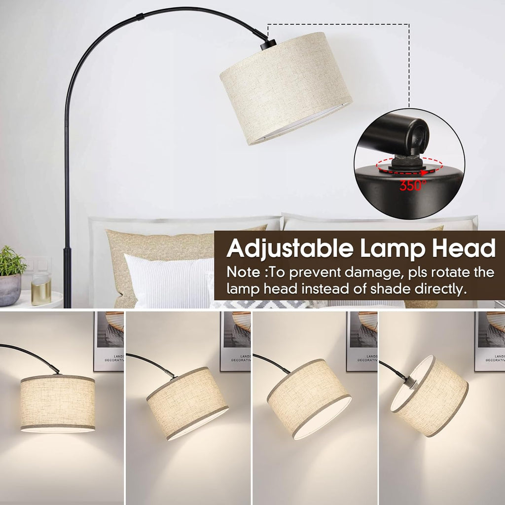 Dimmable Floor Lamp, Arc Floor Lamp with Dimmer, Black Standing Lamp with Adjustable Hanging Shade