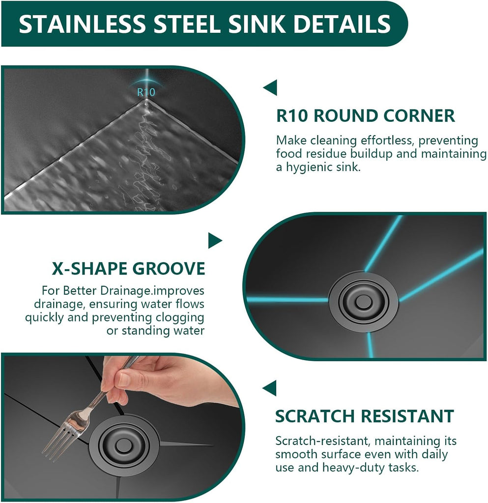 Black Drop- Sink:30in Stainless Single Bowl Sink &Accessories | Spacious 30-Inch Workstation Sink with 7-in-1