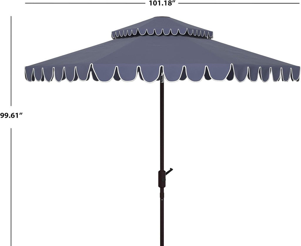 9ft Round Double-Top Patio Umbrella with Crank Lift & UV Protection - Navy/White