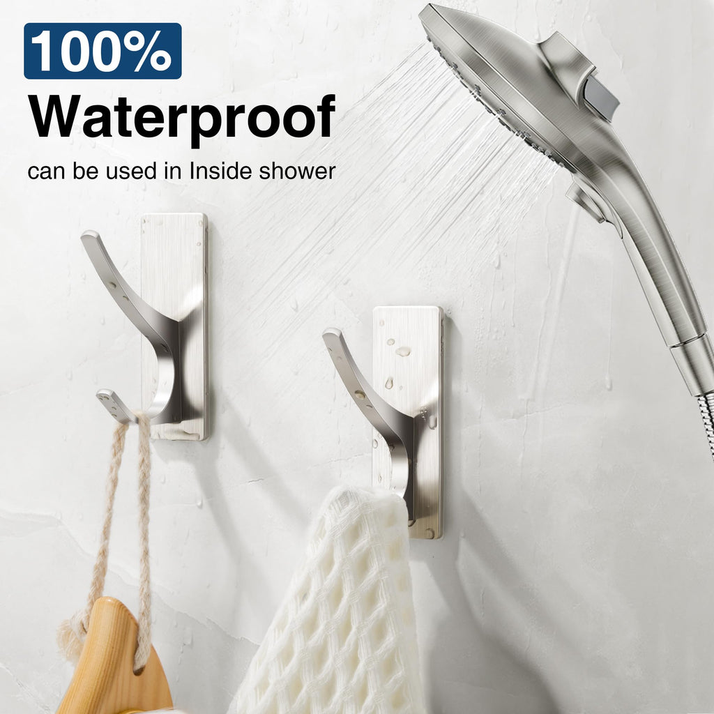 10 Pack Self Adhesive Towel Hooks: Extra Strong 13LB, Stainless Hook for Hanging Loofah, Towels, Coat, Bath Robe