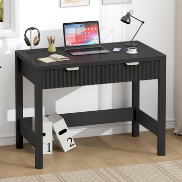 32 Inch Small Fluted Computer Desk with 2 Drawers