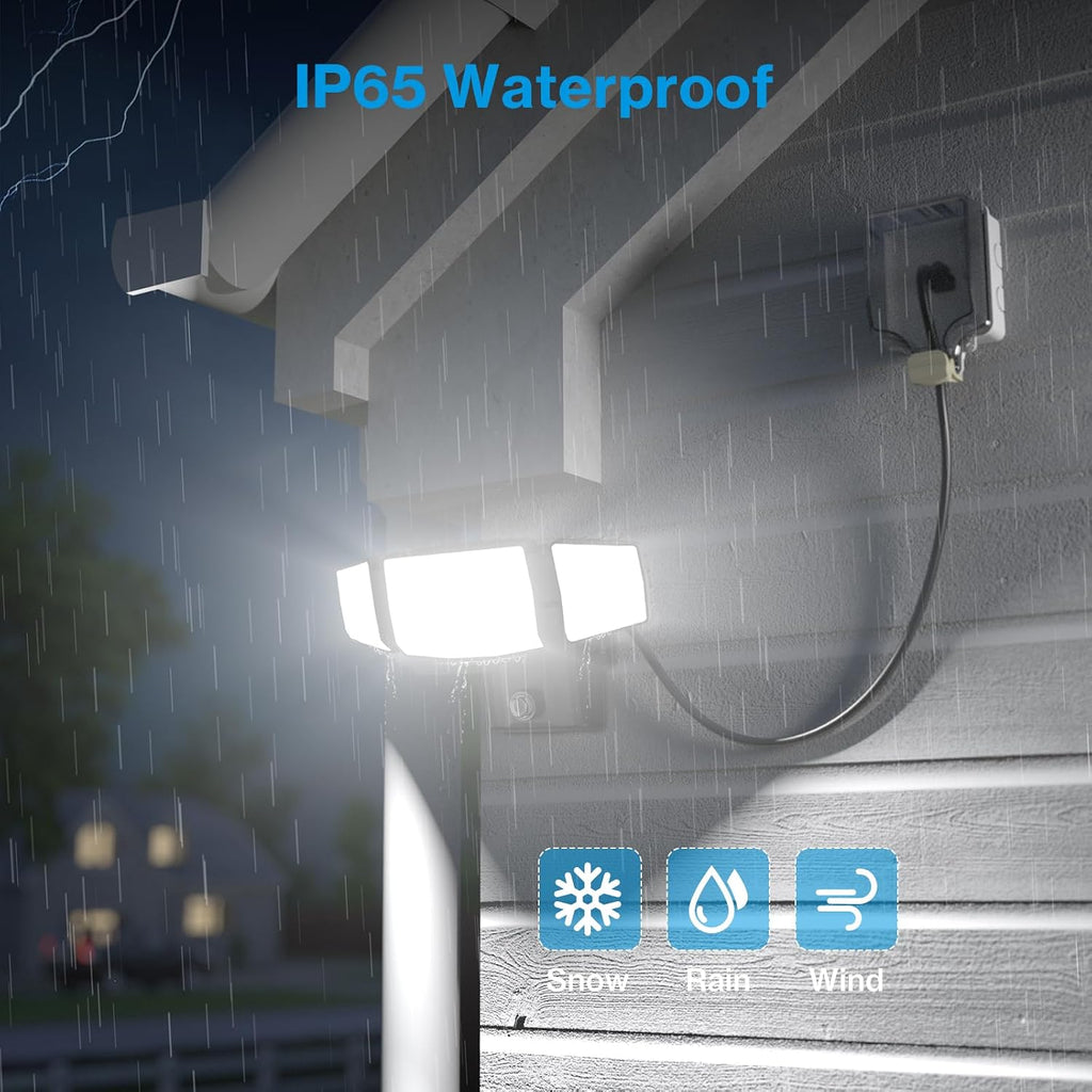 80W Plug in Flood Lights Dusk to Dawn Outdoor Lighting, 8000LM Exterior LED Security Light with Remote, IP65