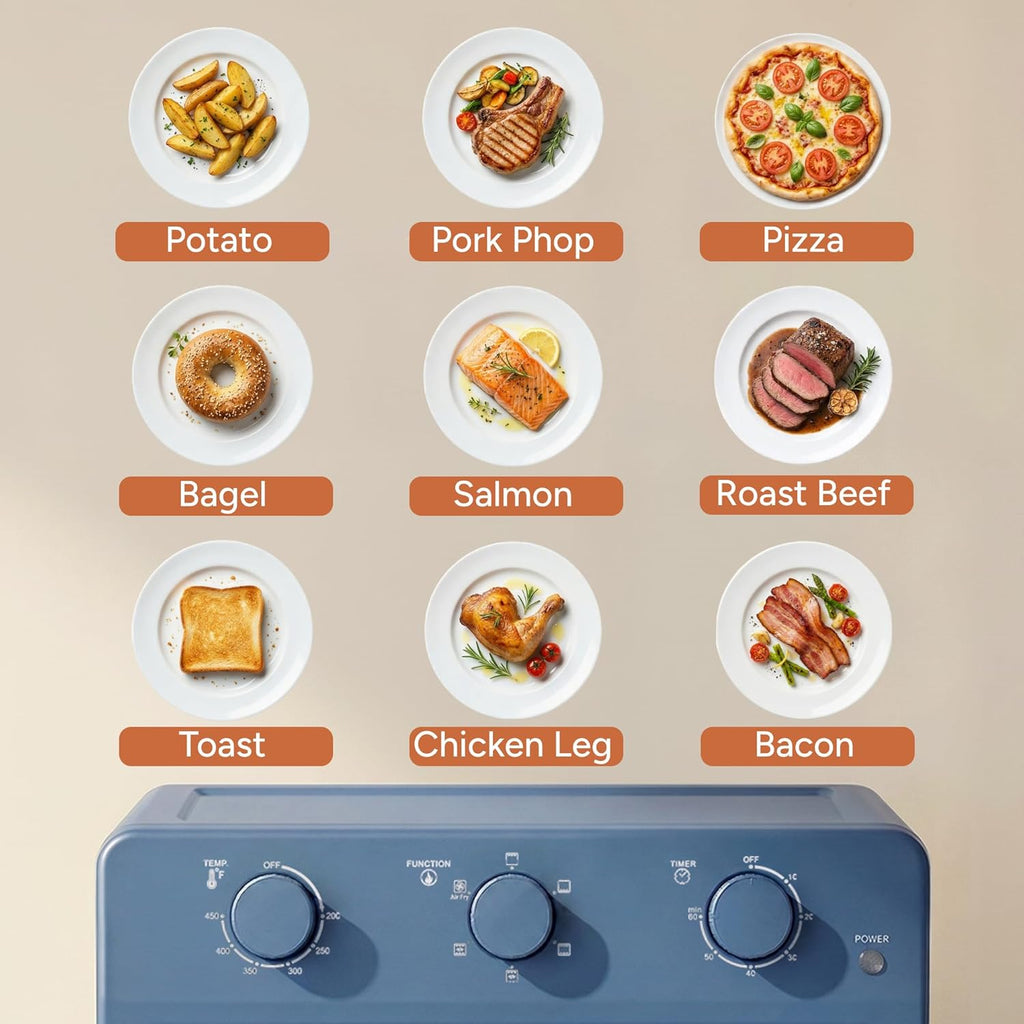 6-in-1 Air Fryer Toaster Oven Combo, 27QT Convection Oven Countertop, 60 Min Timer, 1800W Oven for Toast, Roast, Bake