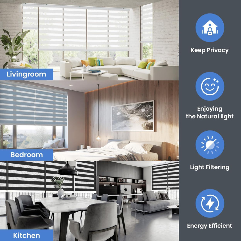 Zebra Blinds W31 x H64 Inch Dual Layer [Basic,White]