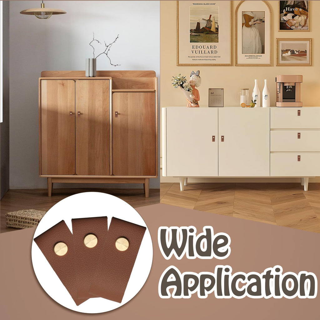 Brown Leather Drawer Pulls, 12 Pack, Single Hole Knobs